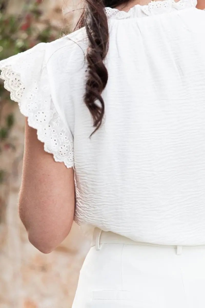 Women's Blouse Blouse - Ruffled Tie Neck Cap Sleeve - Elegant Office Date Top