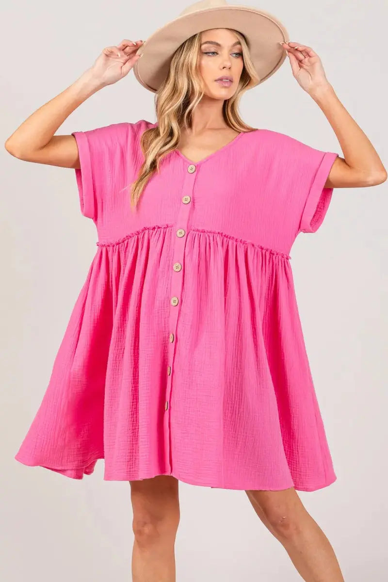 Shirts Trendsi SAGE+FIG Button-Up Dress Women's Everyday Casual Short Sleeve Lightweight