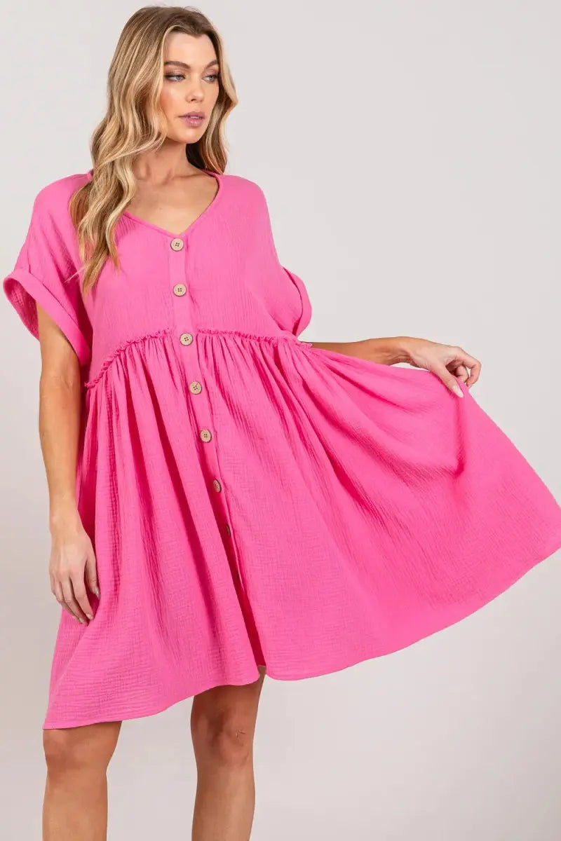 Shirts Trendsi SAGE+FIG Button-Up Dress Women's Everyday Casual Short Sleeve Lightweight