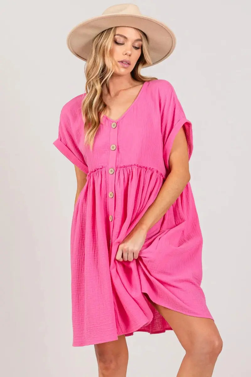 Shirts Trendsi SAGE+FIG Button-Up Dress Women's Everyday Casual Short Sleeve Lightweight
