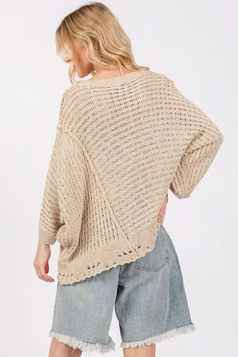 Sweaters Trendsi Distressed Knit Sweater Women's Casual Open Stitch Comfy Top