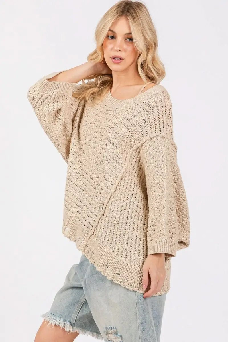 Sweaters Trendsi Distressed Knit Sweater Women's Casual Open Stitch Comfy Top