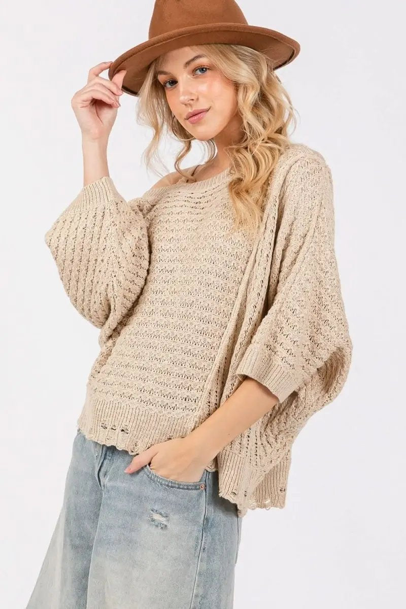 Sweaters Trendsi Distressed Knit Sweater Women's Casual Open Stitch Comfy Top