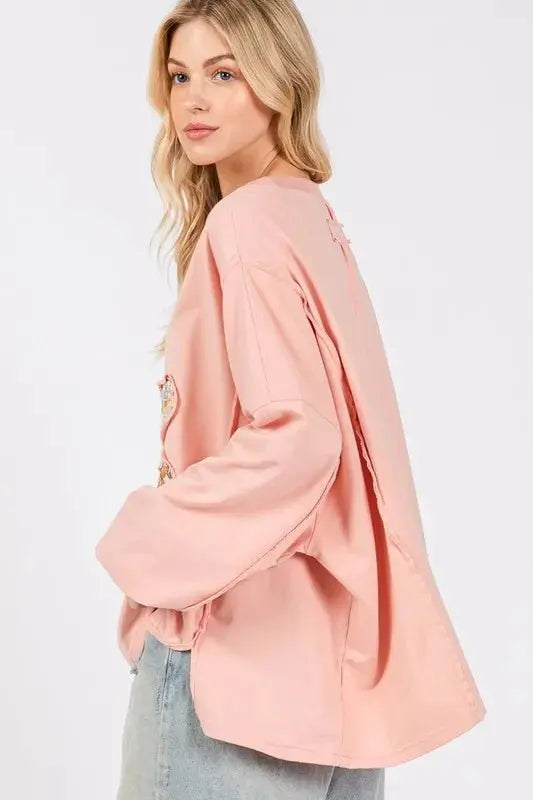 Pants Trendsi Flower Patch Top Women's Casual Oversize Tee Dropped Shoulder USA Ship