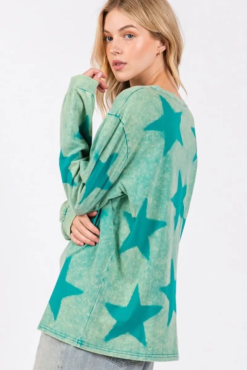 T-Shirts Trendsi Mineral Wash Star Tee Women's Casual T-Shirt Soft & Trendy