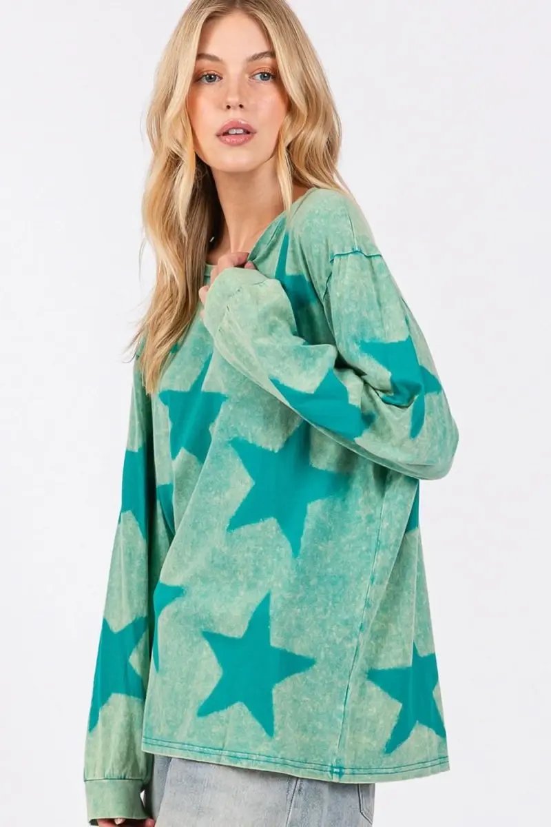 T-Shirts Trendsi Mineral Wash Star Tee Women's Casual T-Shirt Soft & Trendy