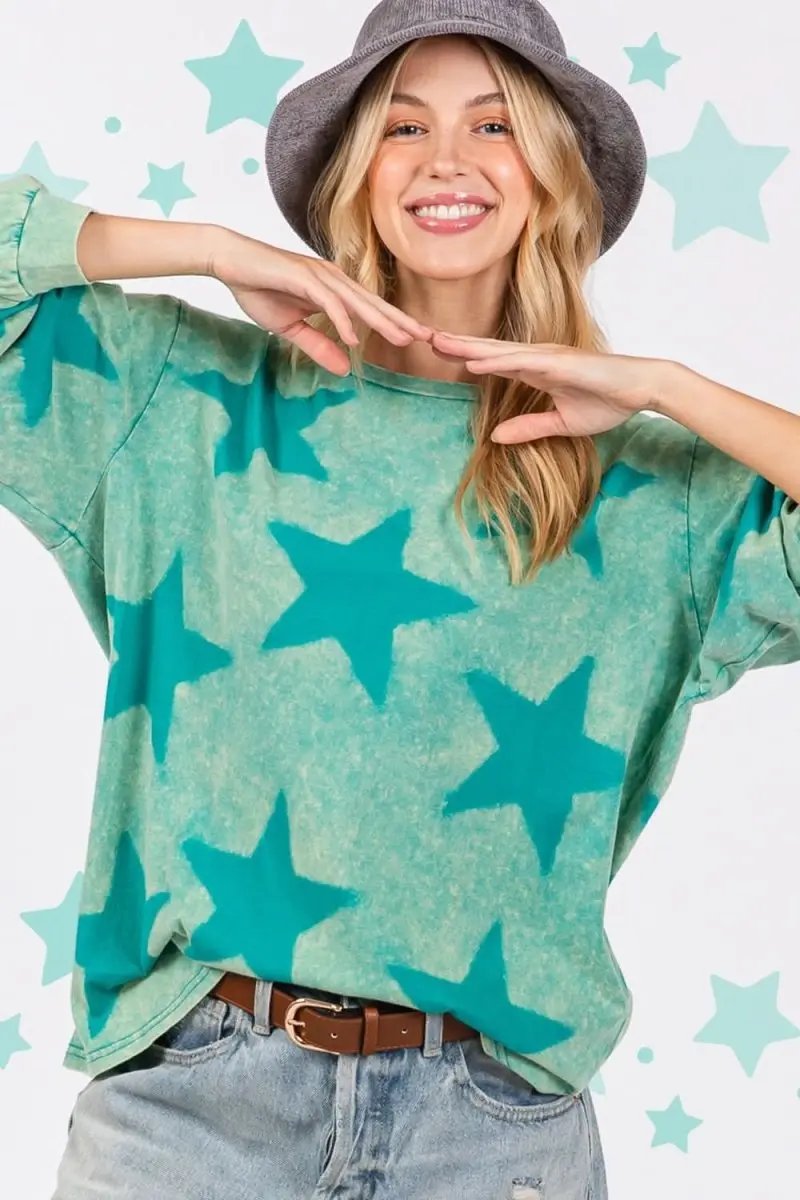T-Shirts Trendsi Mineral Wash Star Tee Women's Casual T-Shirt Soft & Trendy