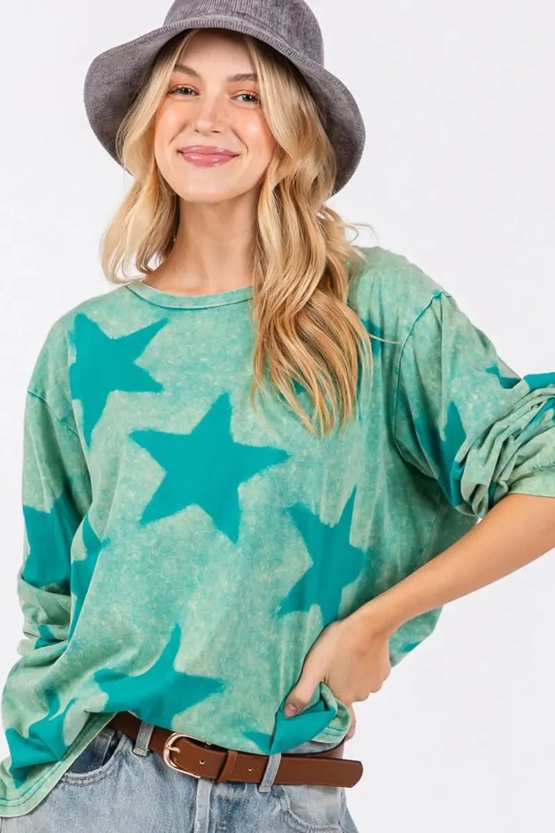 T-Shirts Trendsi Mineral Wash Star Tee Women's Casual T-Shirt Soft & Trendy