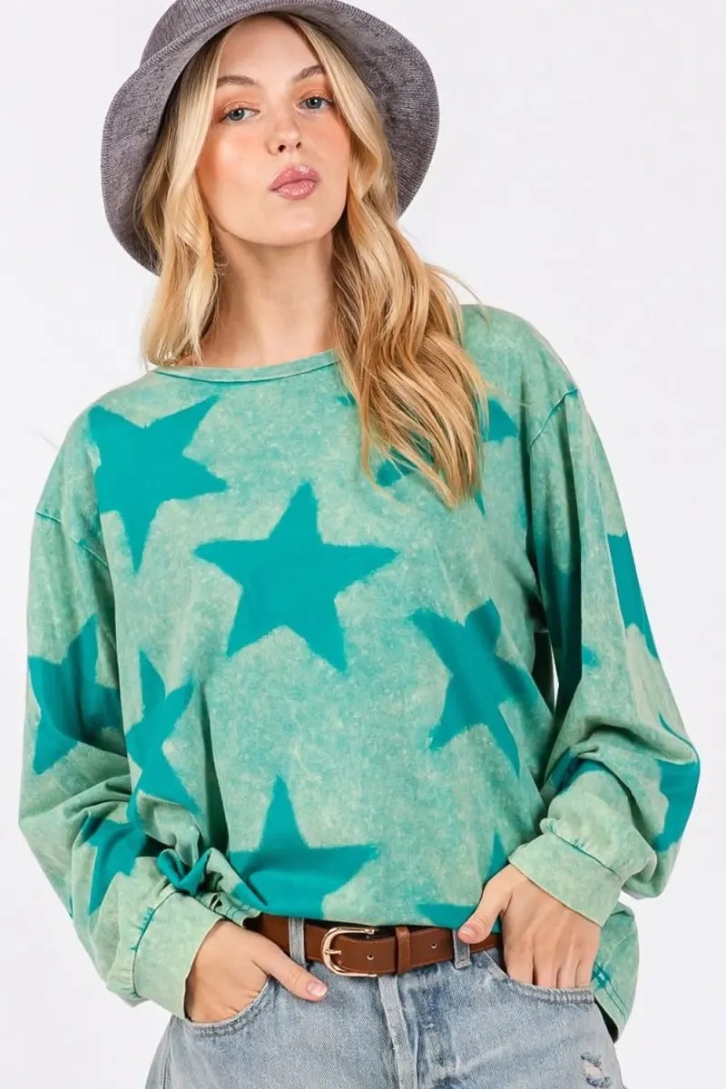 T-Shirts Trendsi Mineral Wash Star Tee Women's Casual T-Shirt Soft & Trendy