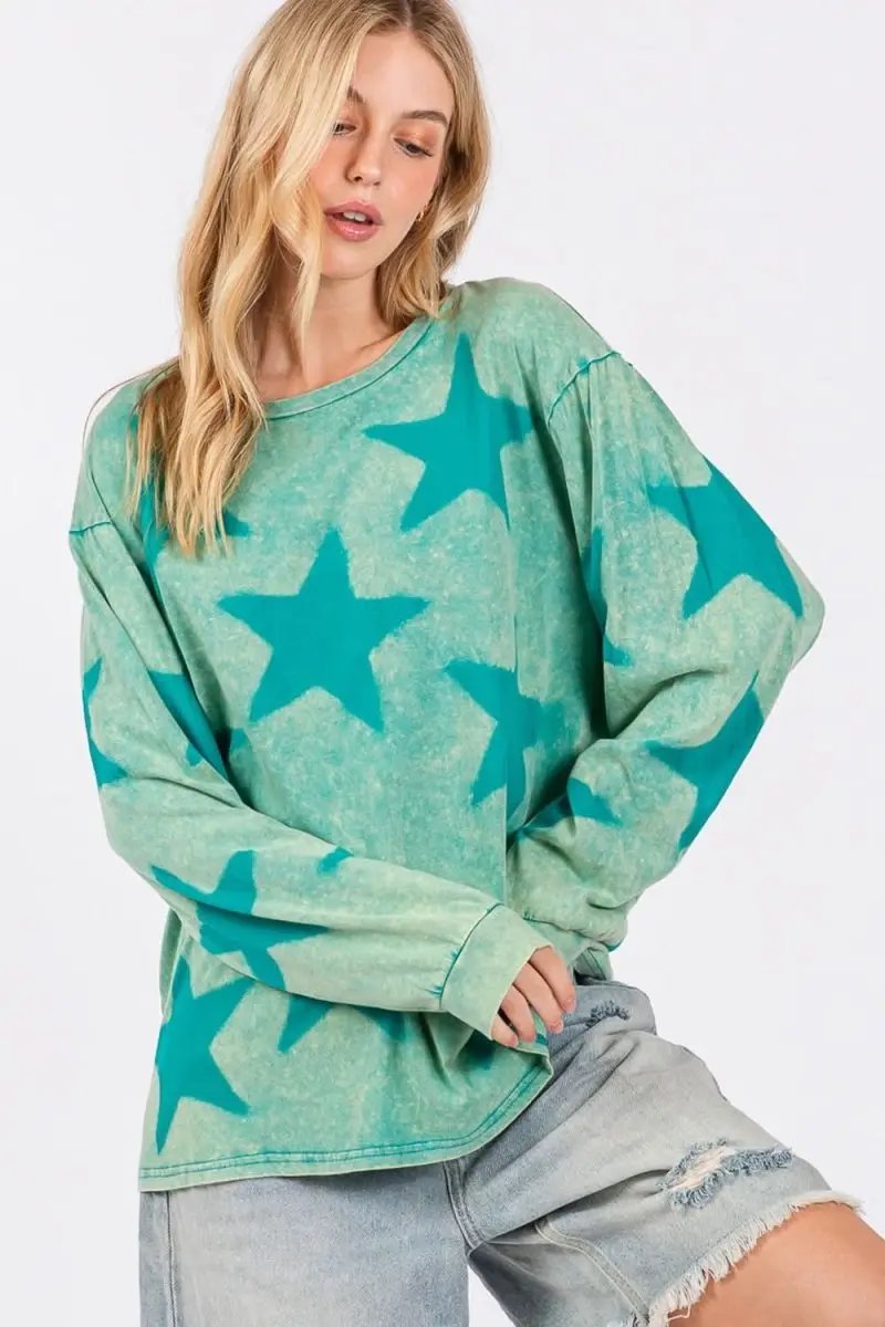 T-Shirts Trendsi Mineral Wash Star Tee Women's Casual T-Shirt Soft & Trendy