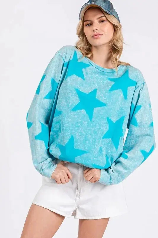 Shorts Trendsi Mineral Wash Star Tee Women's Casual T-Shirt Trendy, Soft