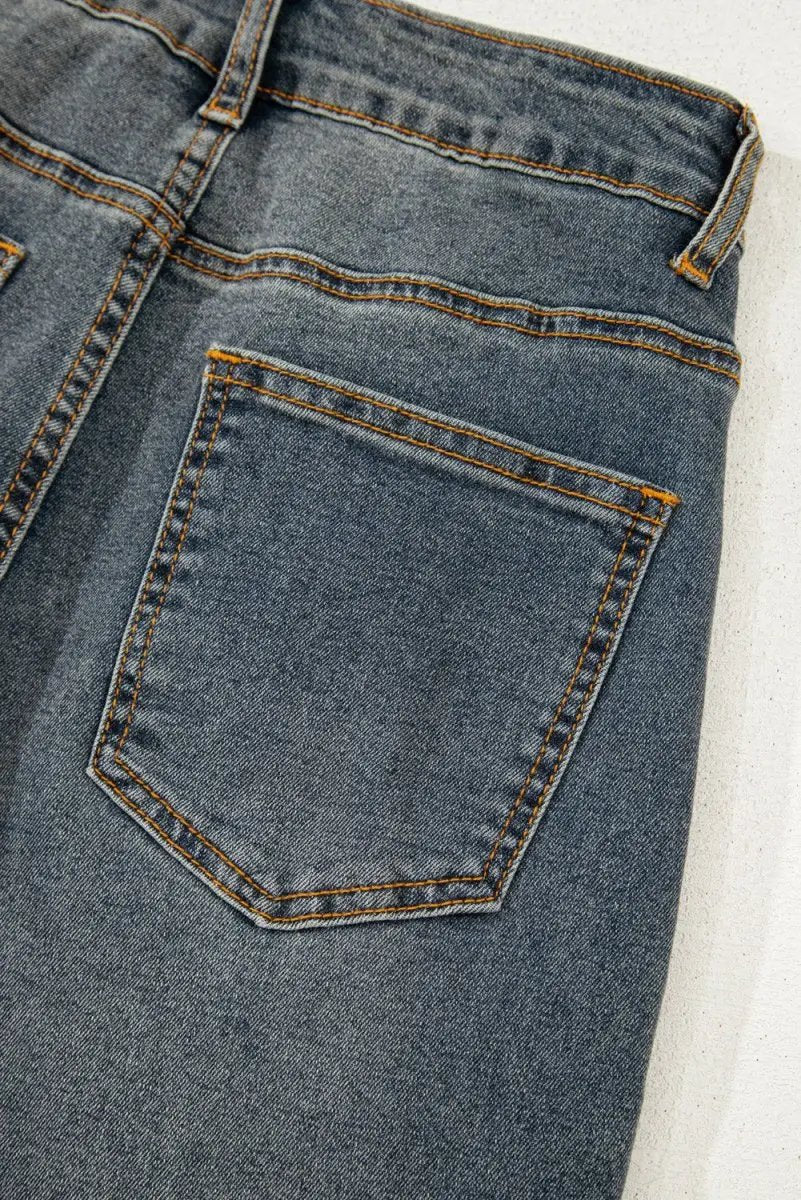 Shoes Love Salve Blue Denim Jeans Women's Daily Wear Wide Leg High Waist + Exposed Stitch
