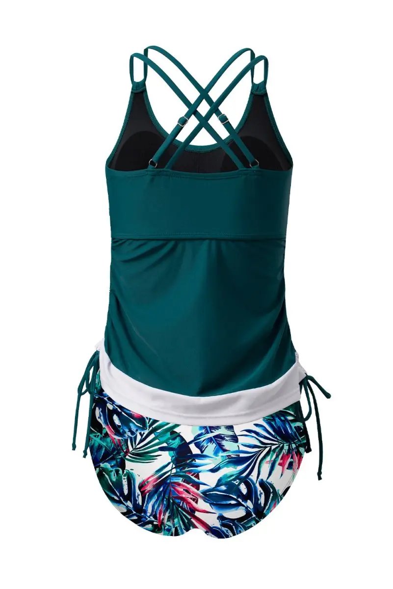Shorts Love Salve Green Floral Tankini Women's Vacation Swimsuit Tummy Control Set