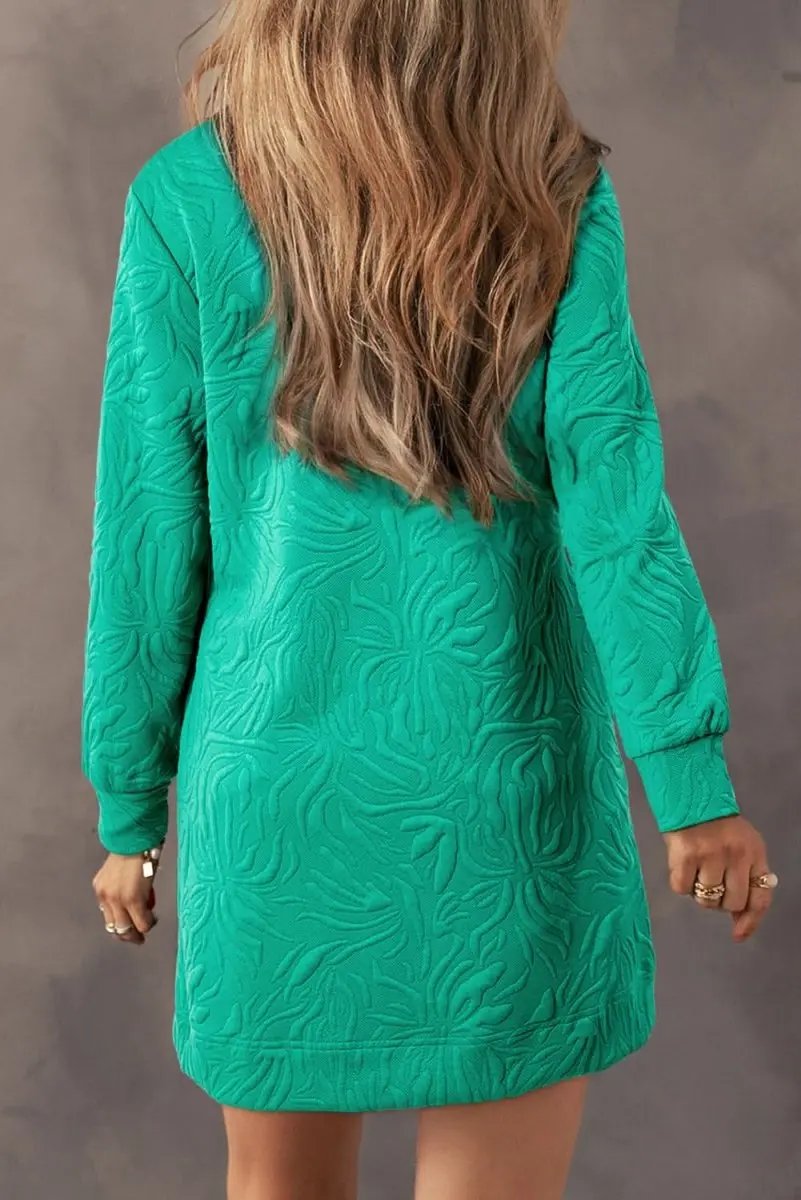 Love Salve Green Jacquard Mini Dress — Textured Casual Shift