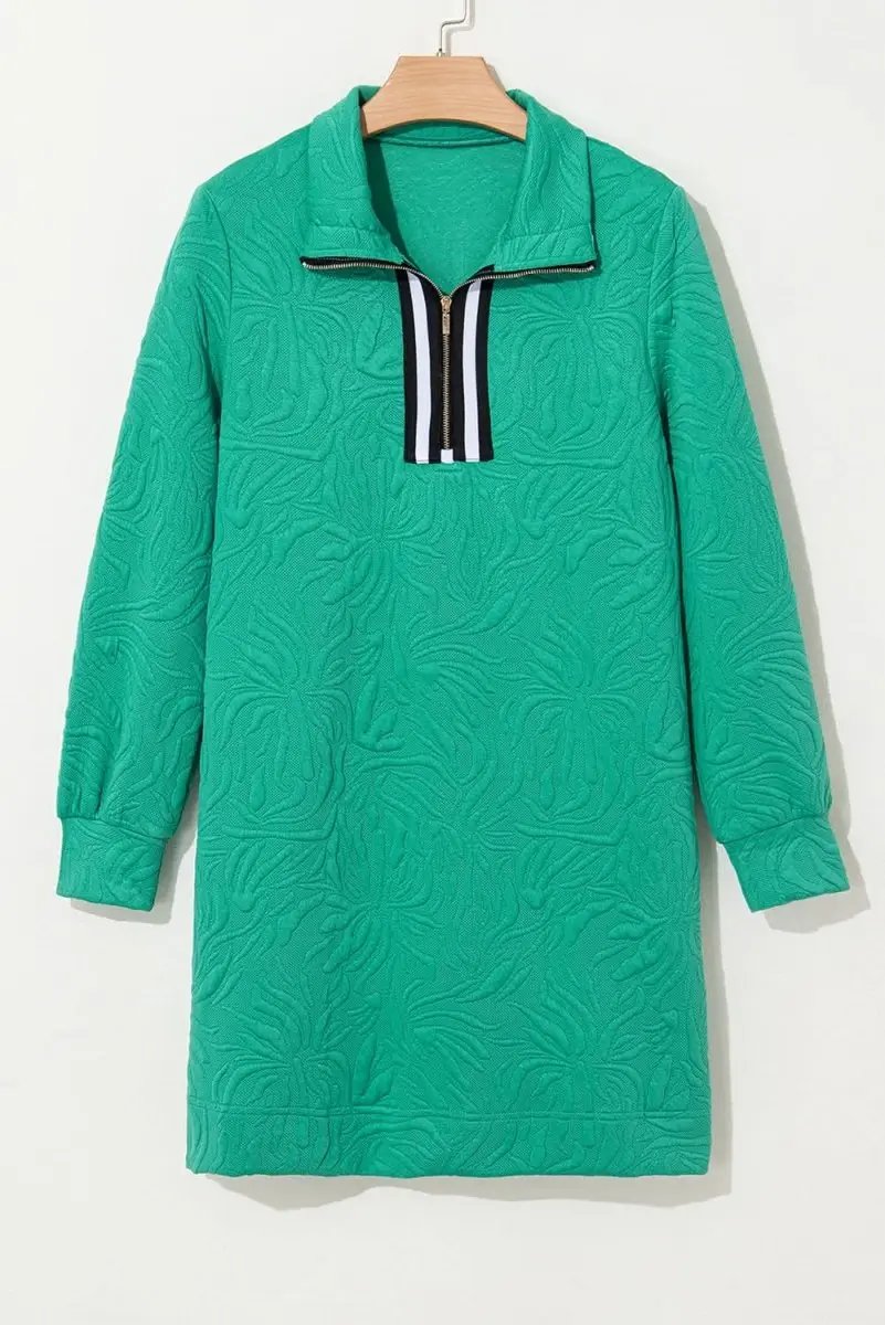 Love Salve Green Jacquard Mini Dress — Textured Casual Shift
