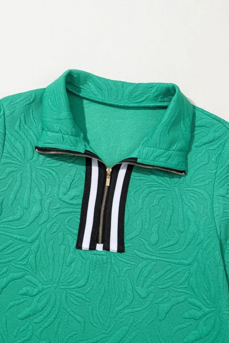 Love Salve Green Jacquard Mini Dress — Textured Casual Shift