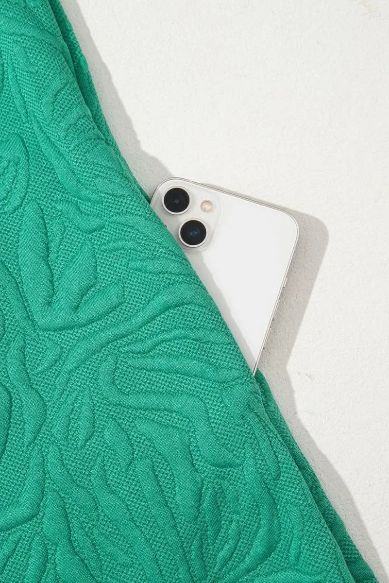 Love Salve Green Jacquard Mini Dress — Textured Casual Shift