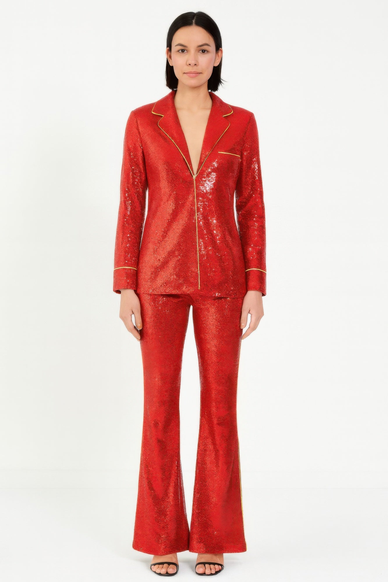 Sequin Collared Two Piece Set