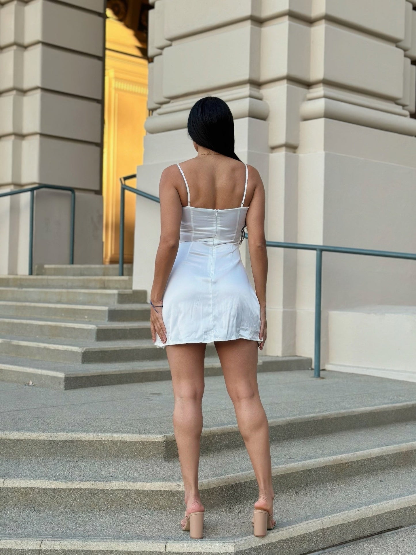 White Satin Wrap Like & Lace Mini Cami Slip Dress