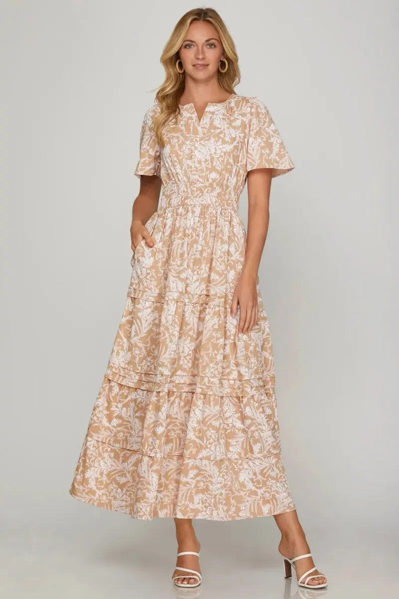 Dresses Trendsi Printed Maxi Dress Women's Casual Tiered Pintuck Woven Summer Dress