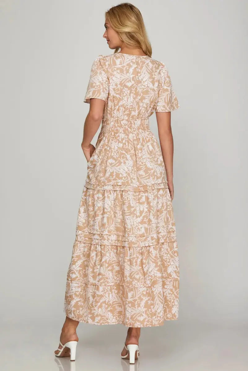 Dresses Trendsi Printed Maxi Dress Women's Casual Tiered Pintuck Woven Summer Dress