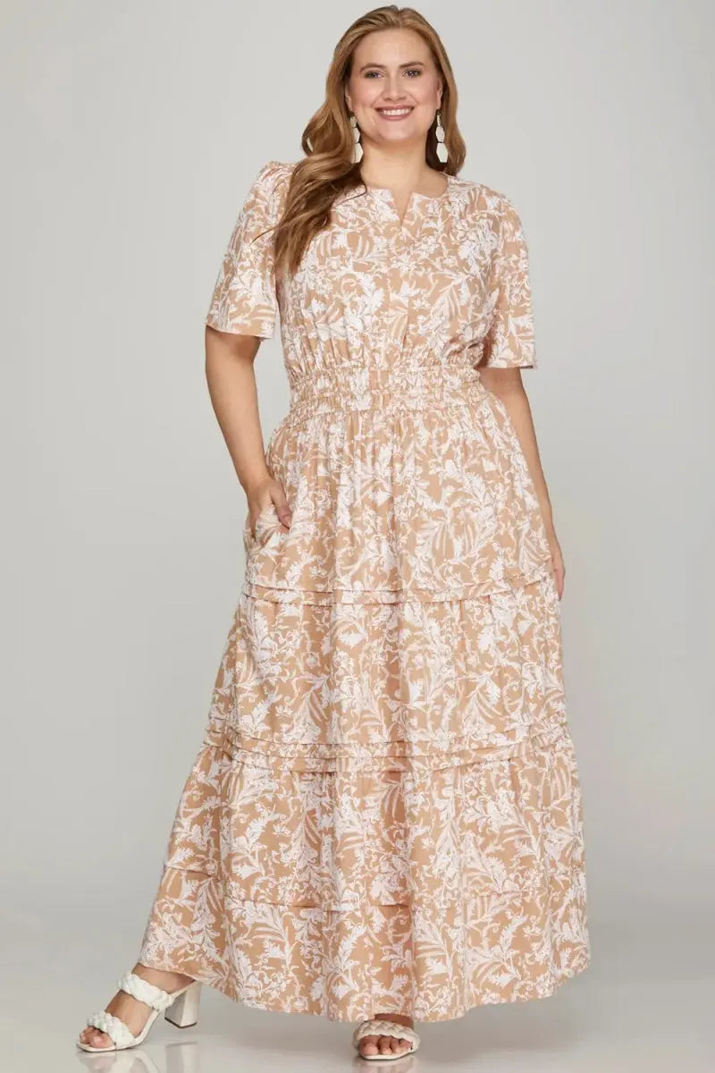 Dresses Trendsi Printed Maxi Dress Women's Casual Tiered Pintuck Woven Summer Dress
