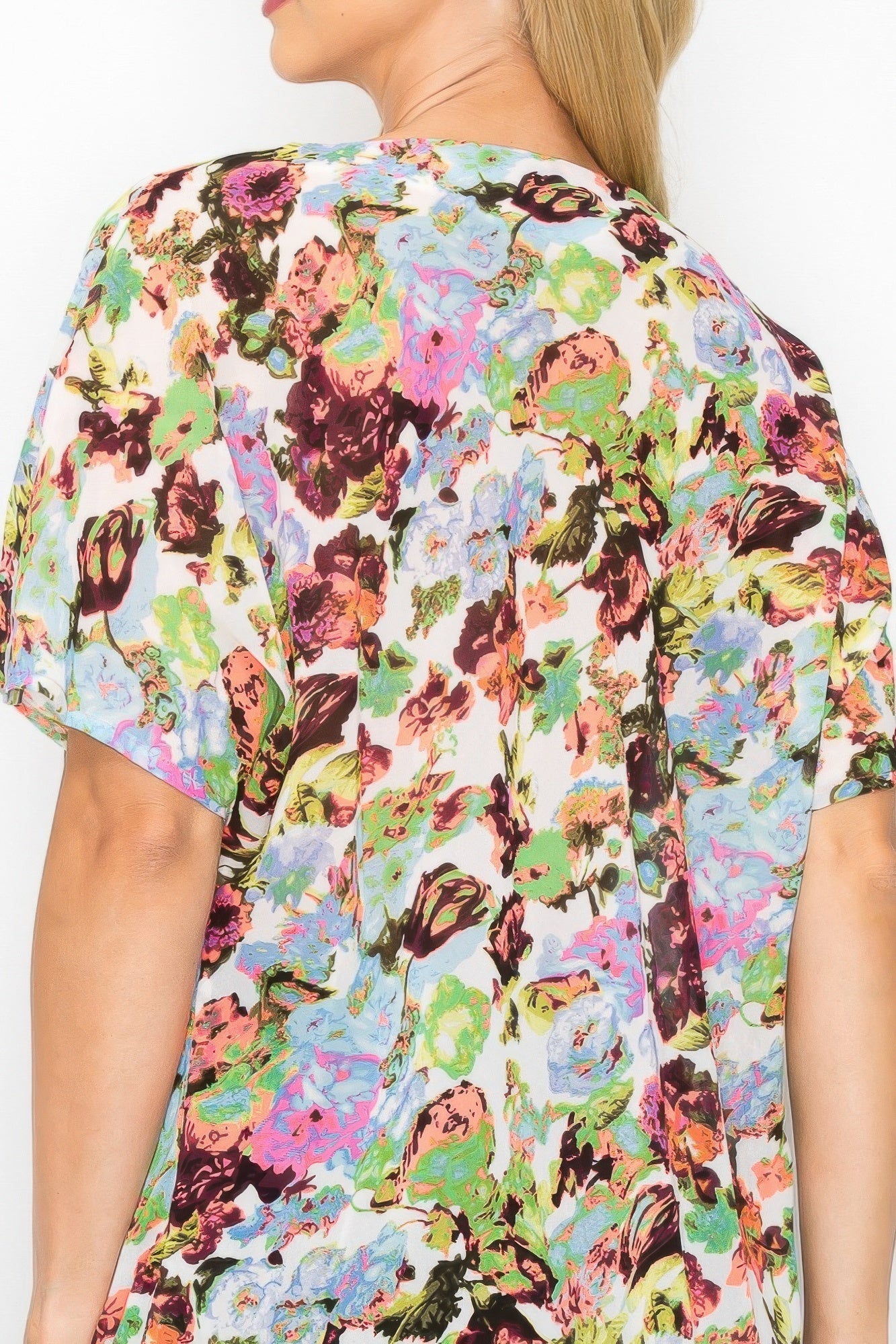 Sheer Neon Floral Cowl Neck Whimsgoth Relaxed Top