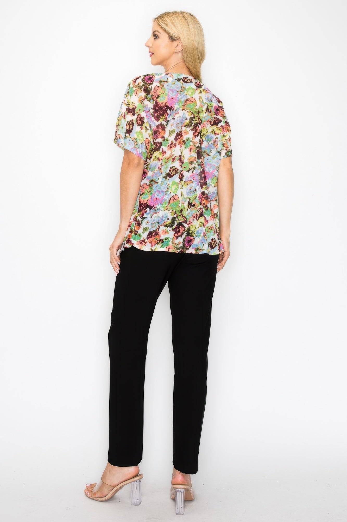 Sheer Neon Floral Cowl Neck Whimsgoth Relaxed Top