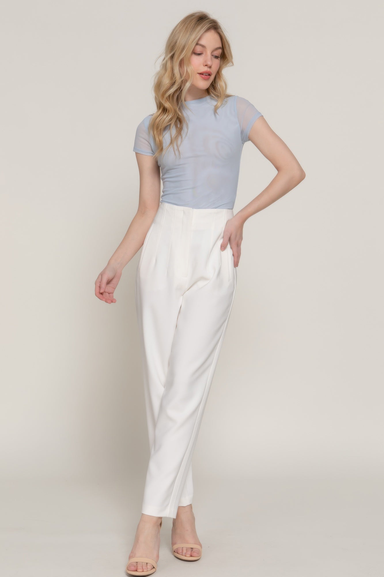 Short Cap Slv High Neck 2 Ply Mesh Top