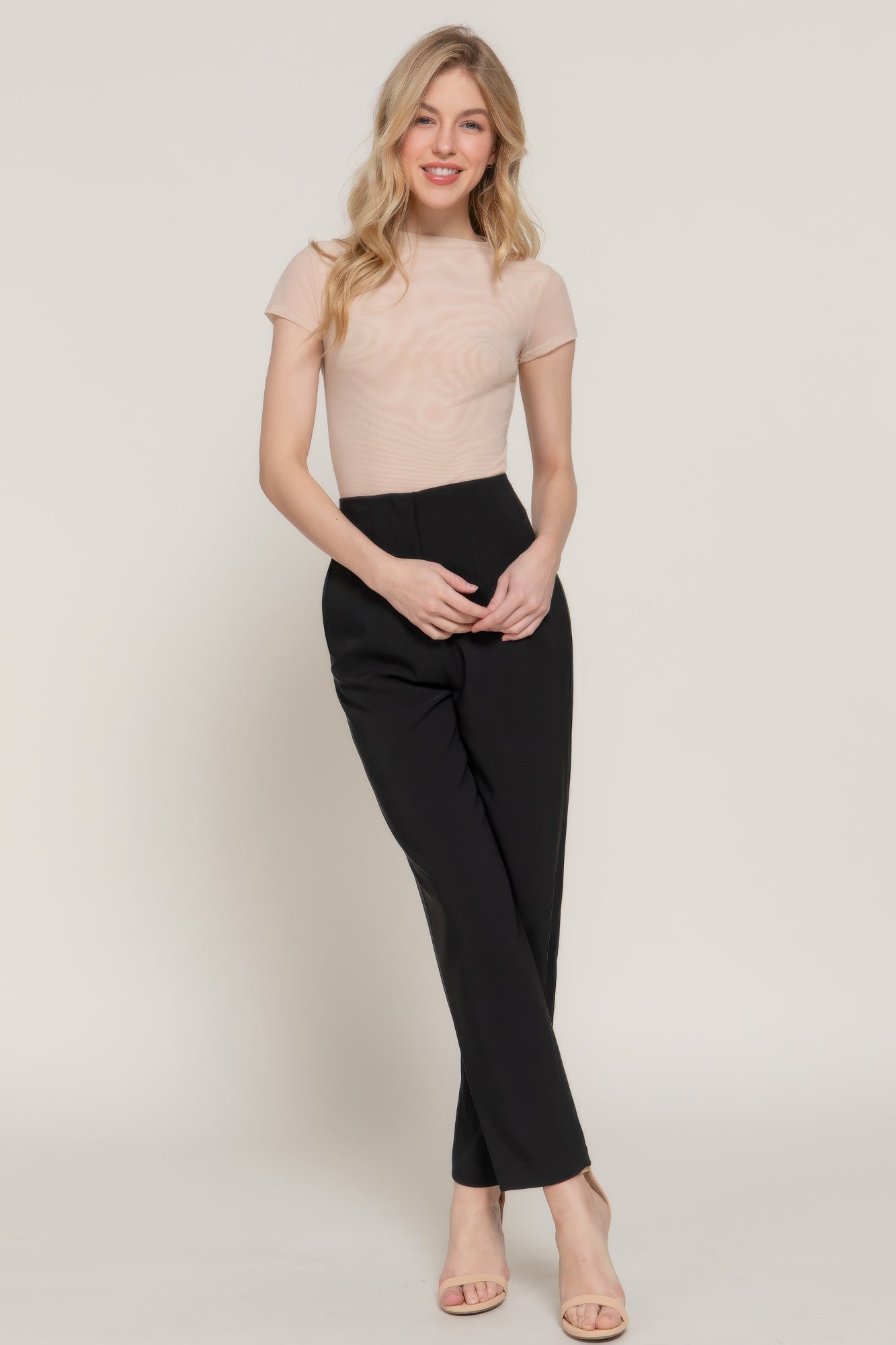 Short Cap Slv High Neck 2 Ply Mesh Top