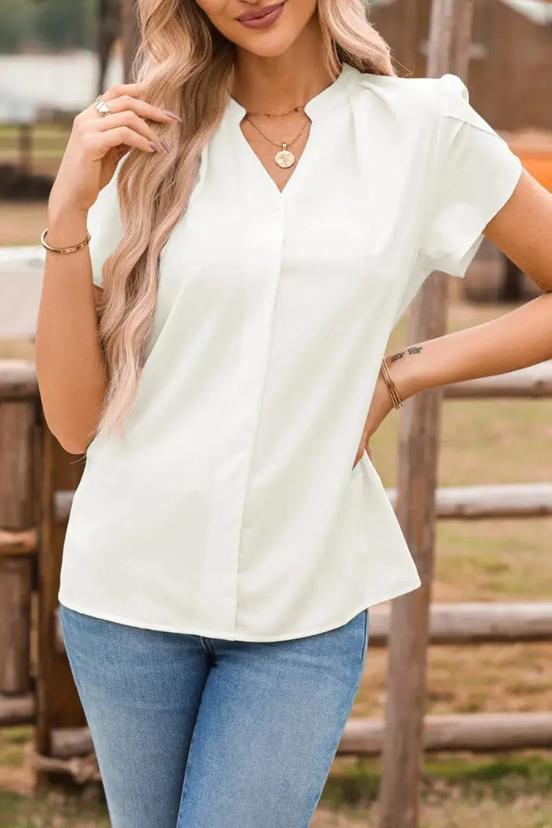 Women's Short Sleeve Blouse Blouse - Notched Short Sleeve - Women's Everyday Top