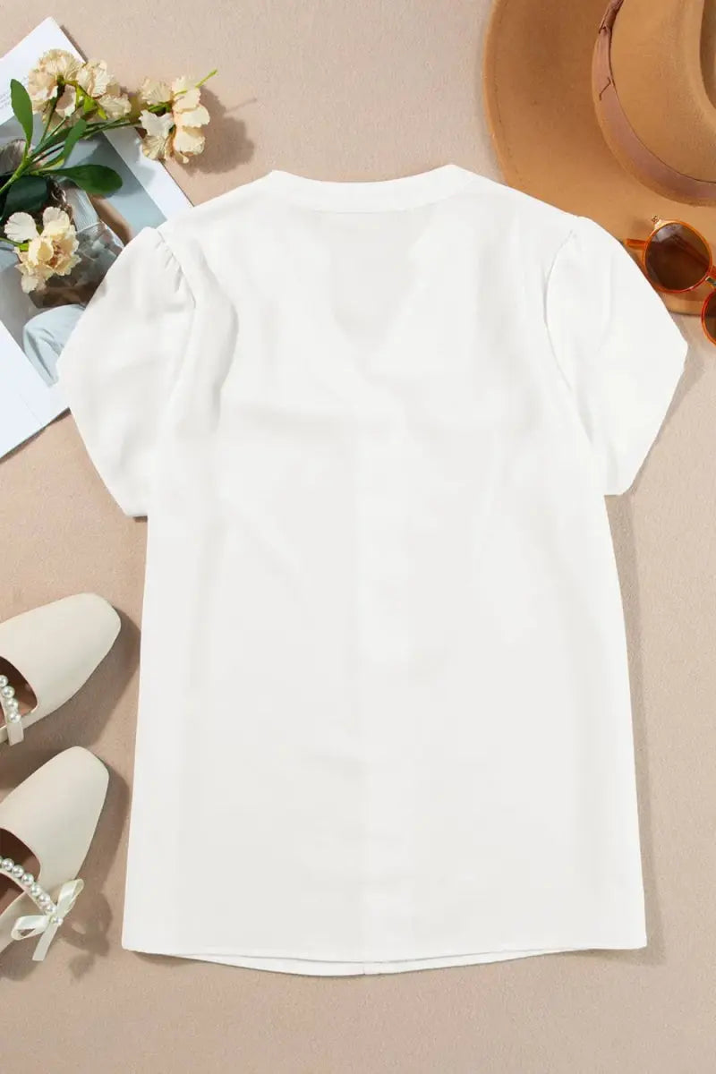 Women's Short Sleeve Blouse Blouse - Notched Short Sleeve - Women's Everyday Top