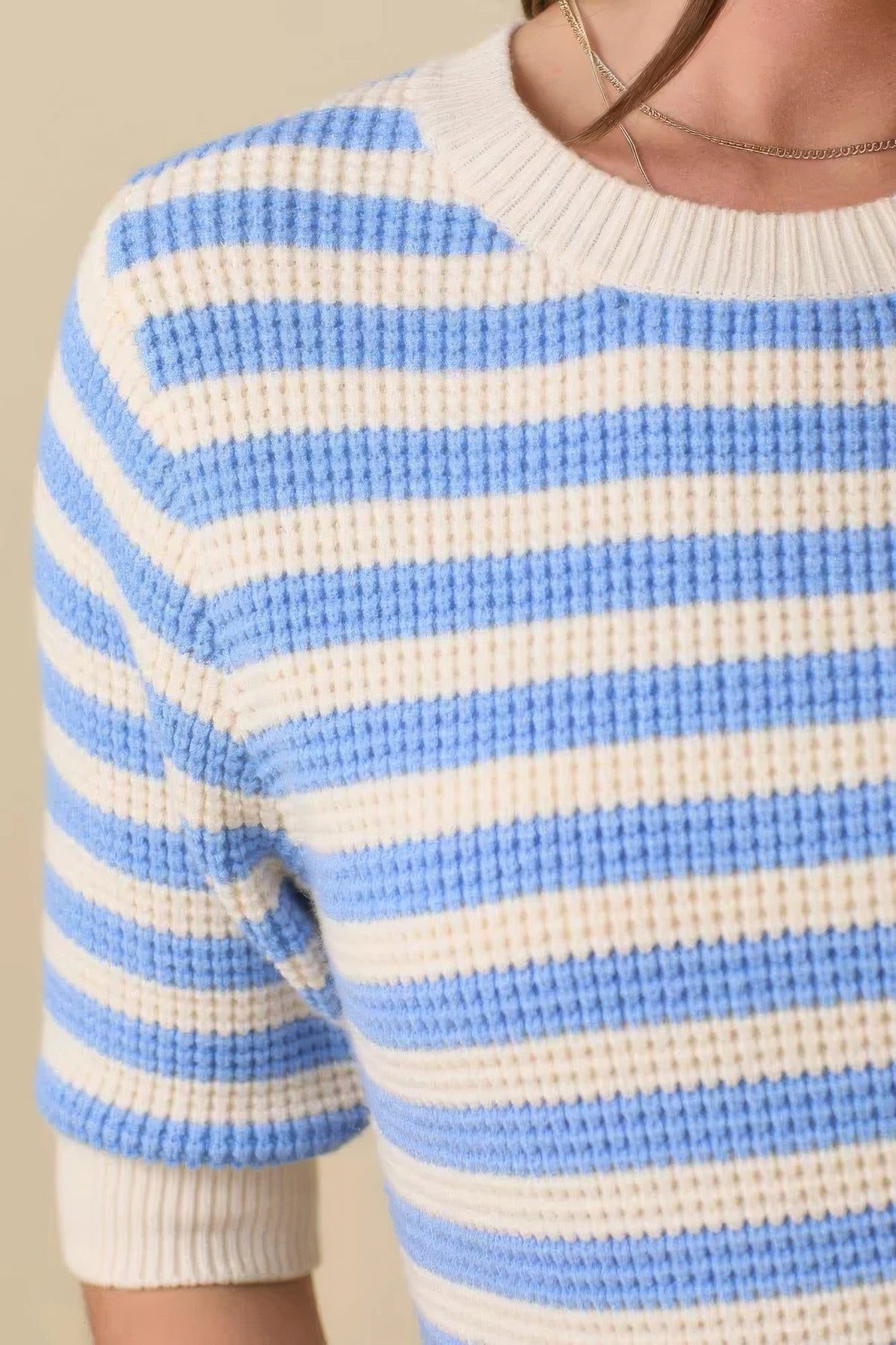 Short Sleeve Sweater Knit Stripe Top