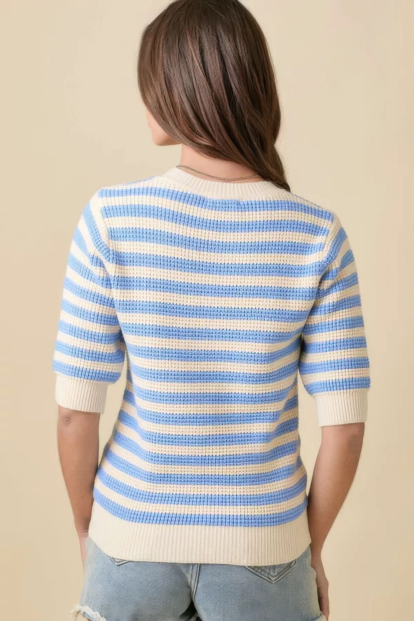 Short Sleeve Sweater Knit Stripe Top