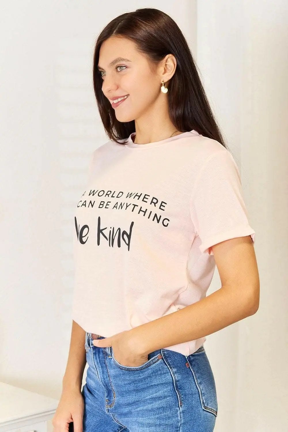 T-Shirts Trendsi Love Statement Tee Women's Casual Graphic Top Soft Material, Cuffed Sleeves