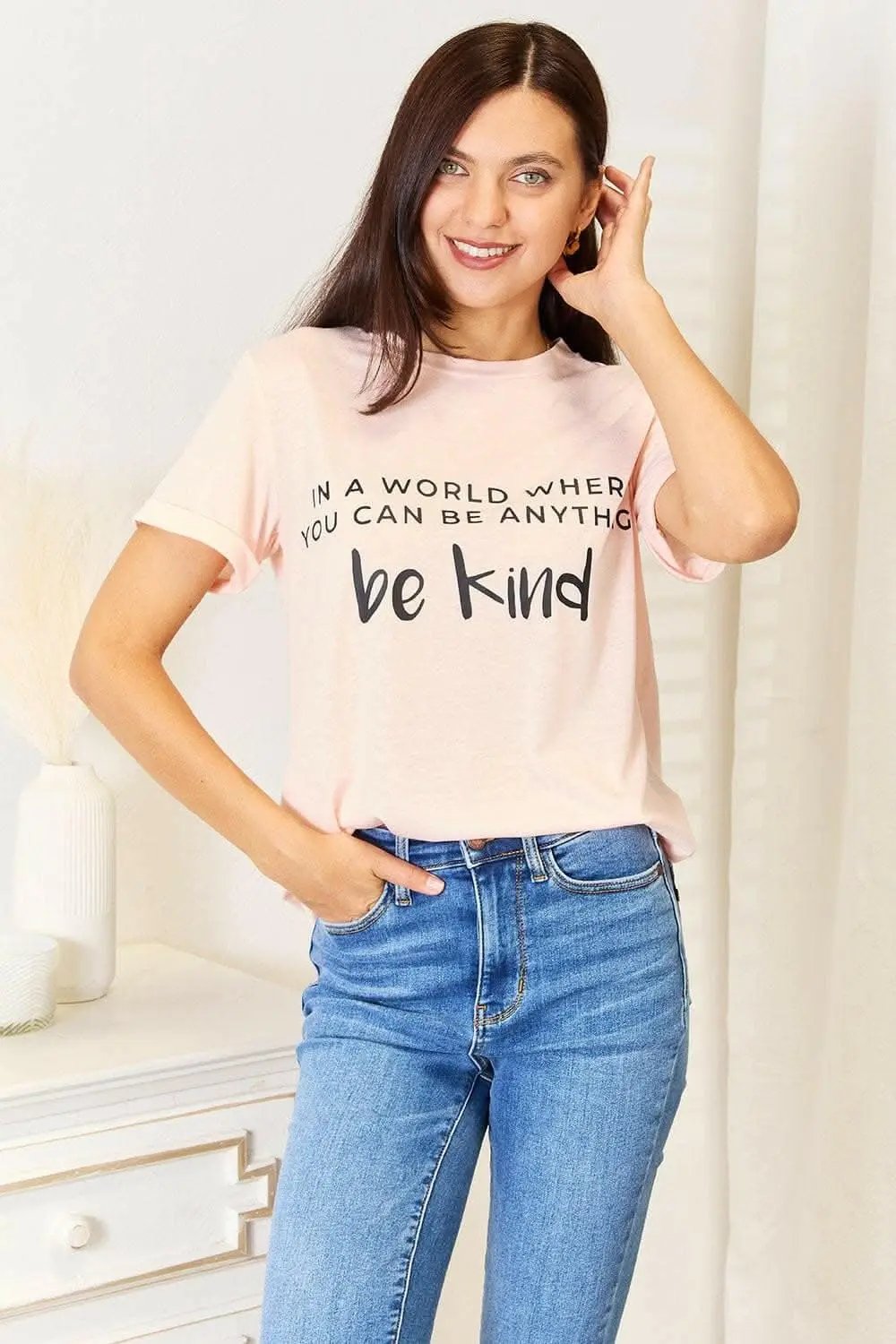 T-Shirts Trendsi Love Statement Tee Women's Casual Graphic Top Soft Material, Cuffed Sleeves