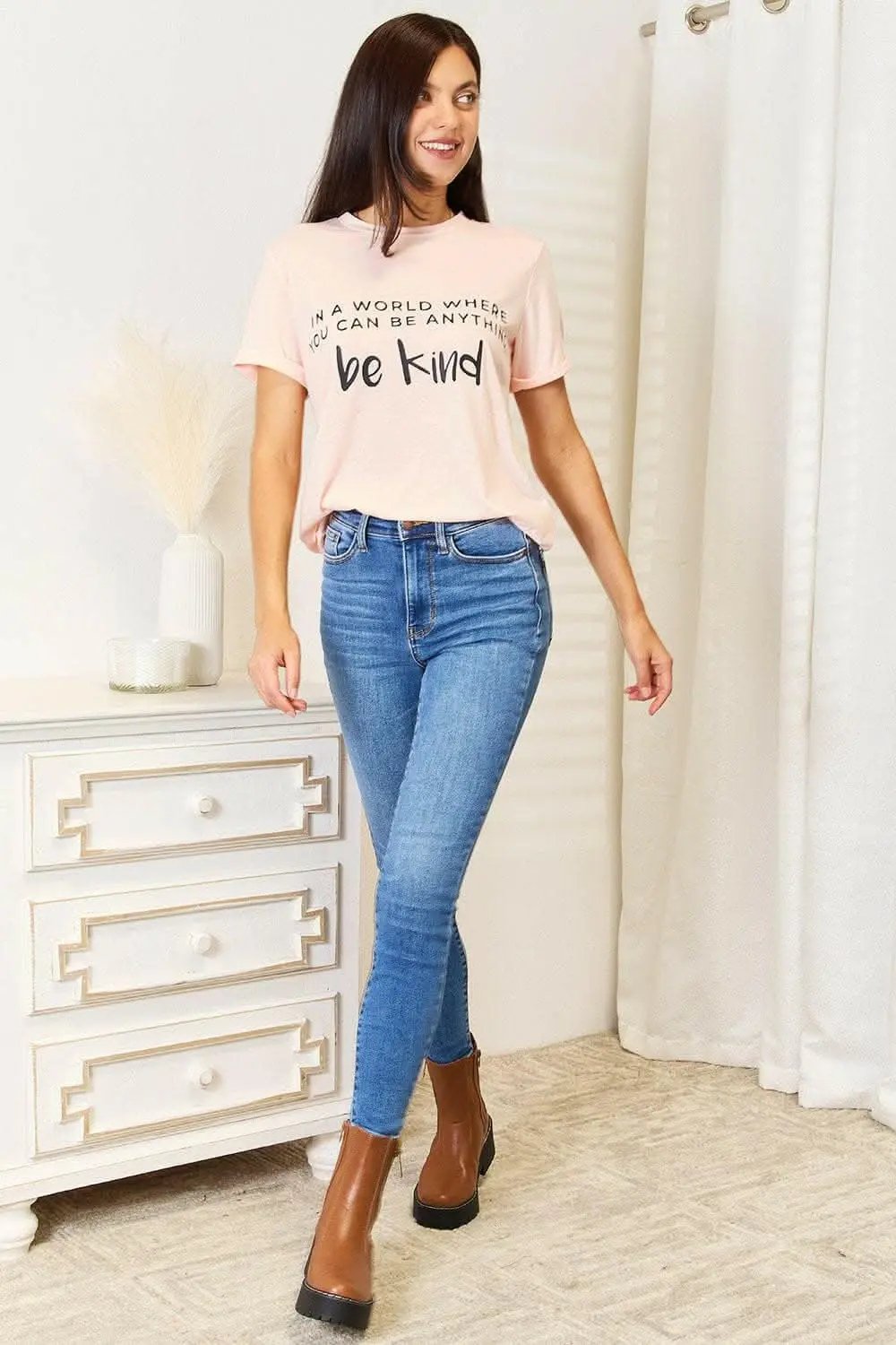 T-Shirts Trendsi Love Statement Tee Women's Casual Graphic Top Soft Material, Cuffed Sleeves