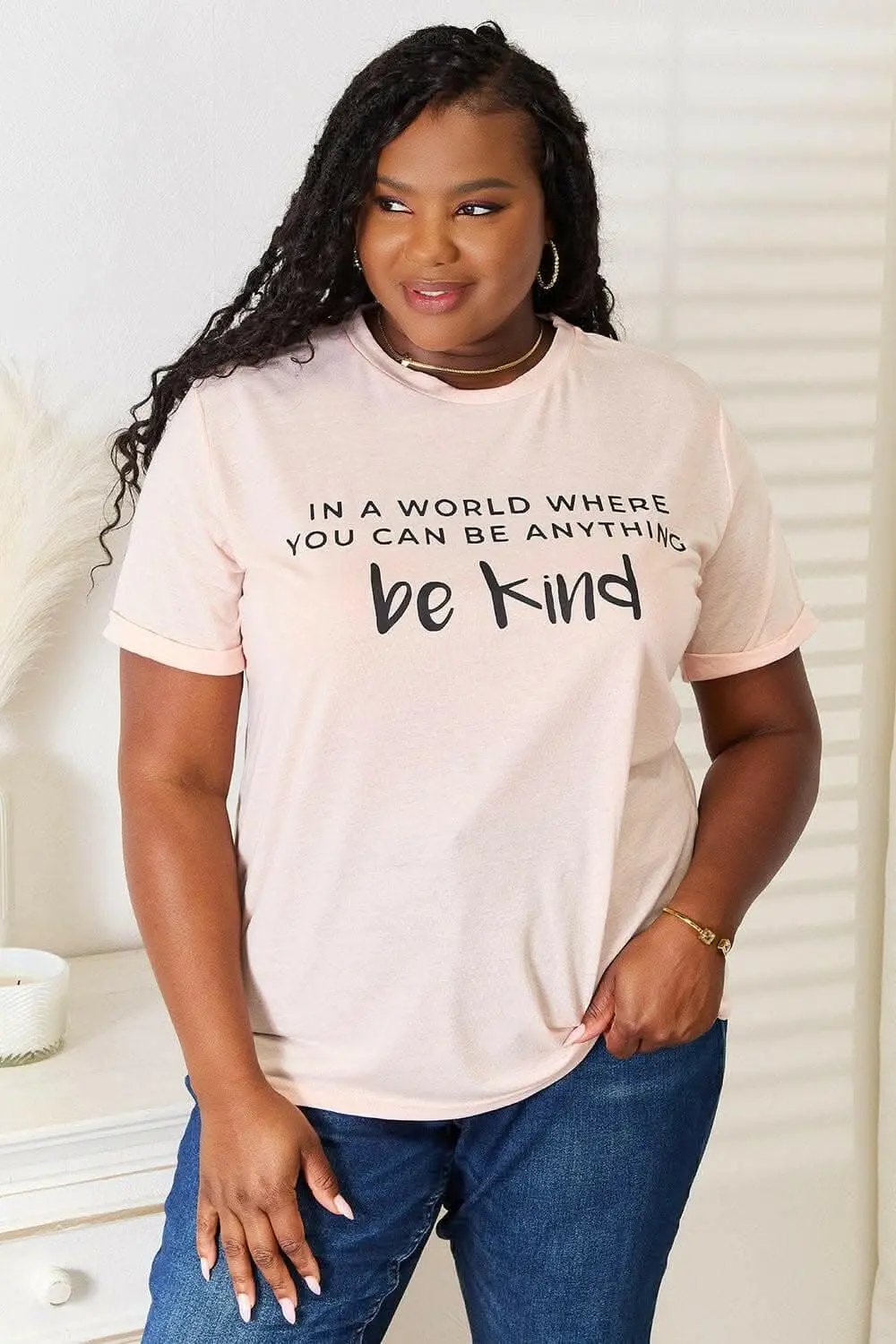 T-Shirts Trendsi Love Statement Tee Women's Casual Graphic Top Soft Material, Cuffed Sleeves
