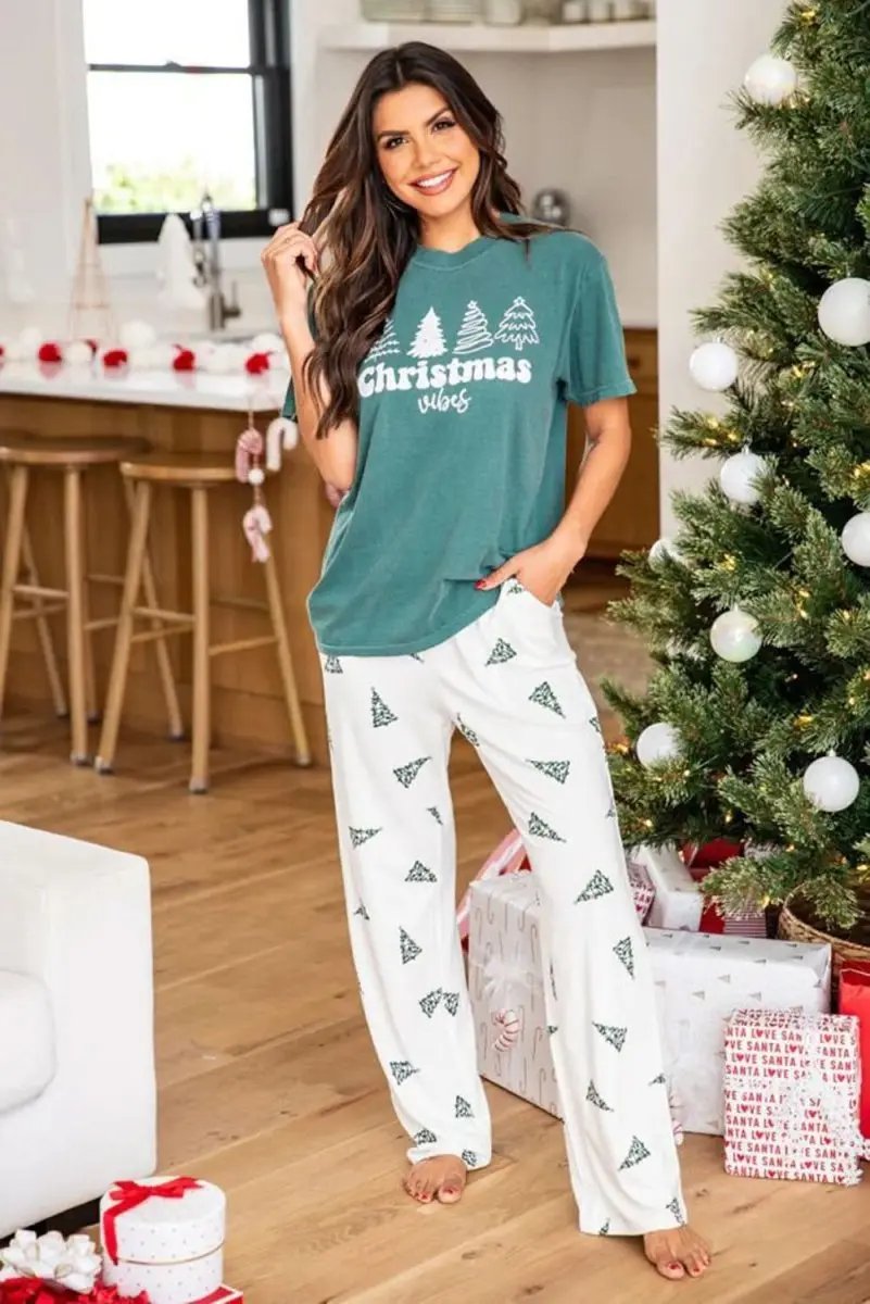 Pants Love Salve Skobeloff Print Women's Holiday Loungewear Set - Festive, Cozy