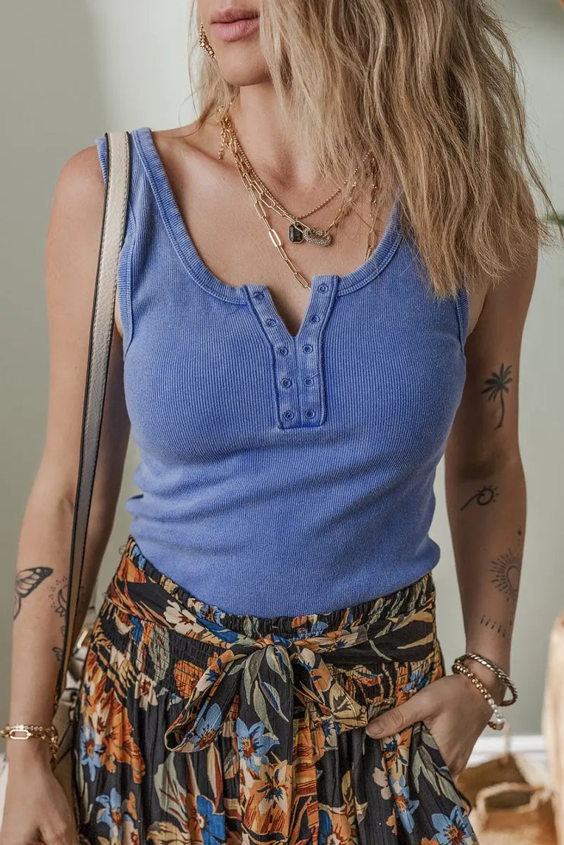 Love Salve Women's Ribbed Tank Top Mineral Wash — Casual Summer Essential