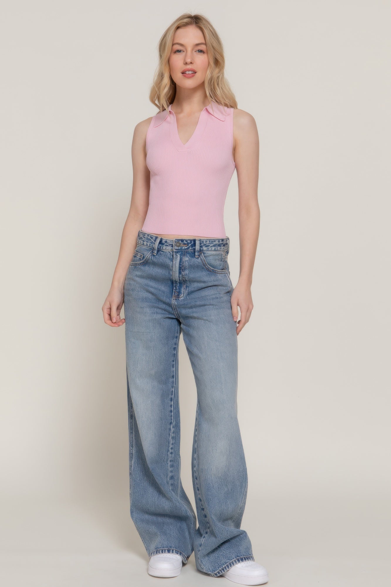 Sleeveless Polo Spring Sweater
