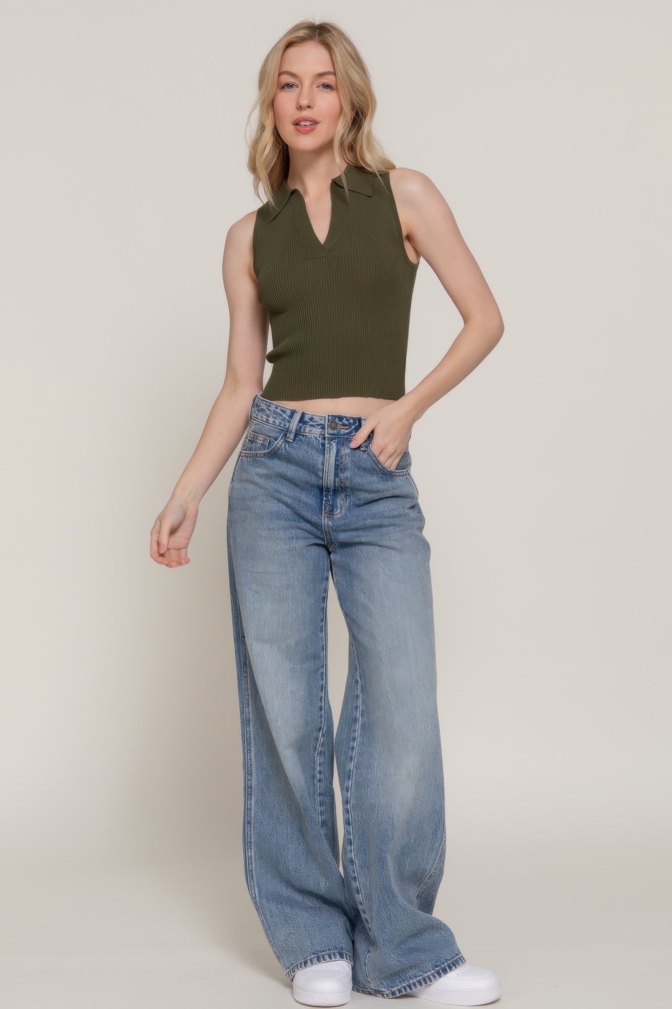 Sleeveless Polo Spring Sweater