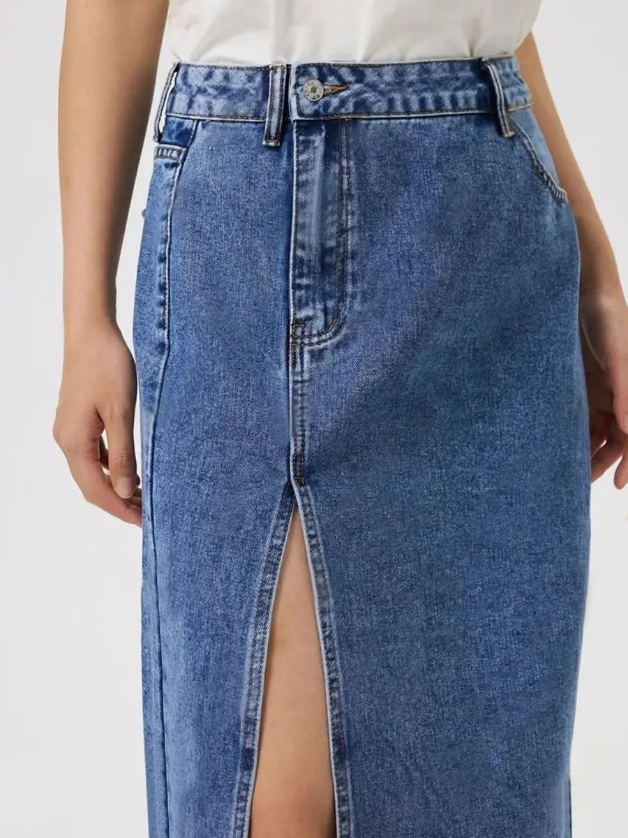 Trendsi Denim Midi Skirt With Pockets — Casual Versatile Style
