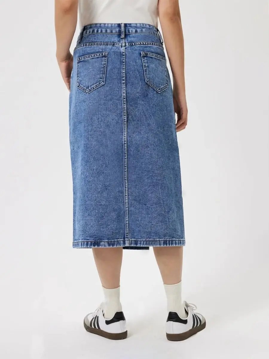 Trendsi Denim Midi Skirt With Pockets — Casual Versatile Style