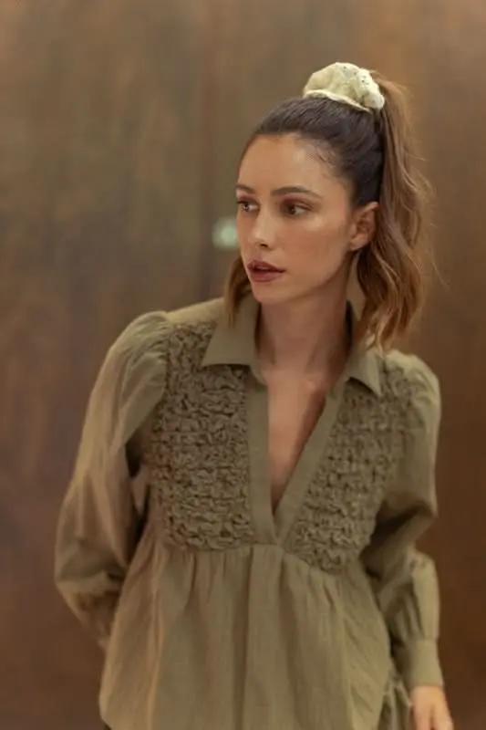 Accessories Trendsi Smocked Babydoll Blouse Women's Cute Long Sleeve Top Comfy Fit