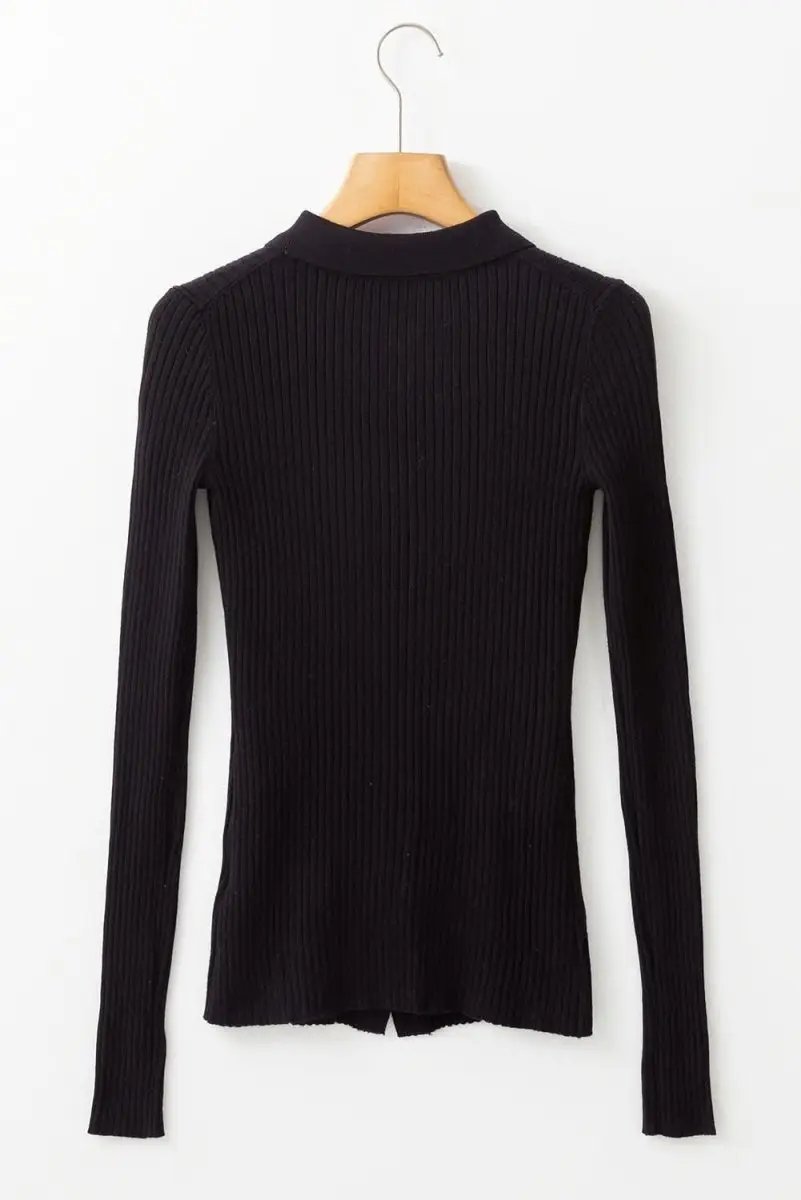 Sweaters Love Salve Black Ribbed Knit Women's Cardigan Sweater Slim Fit & Sophisticated