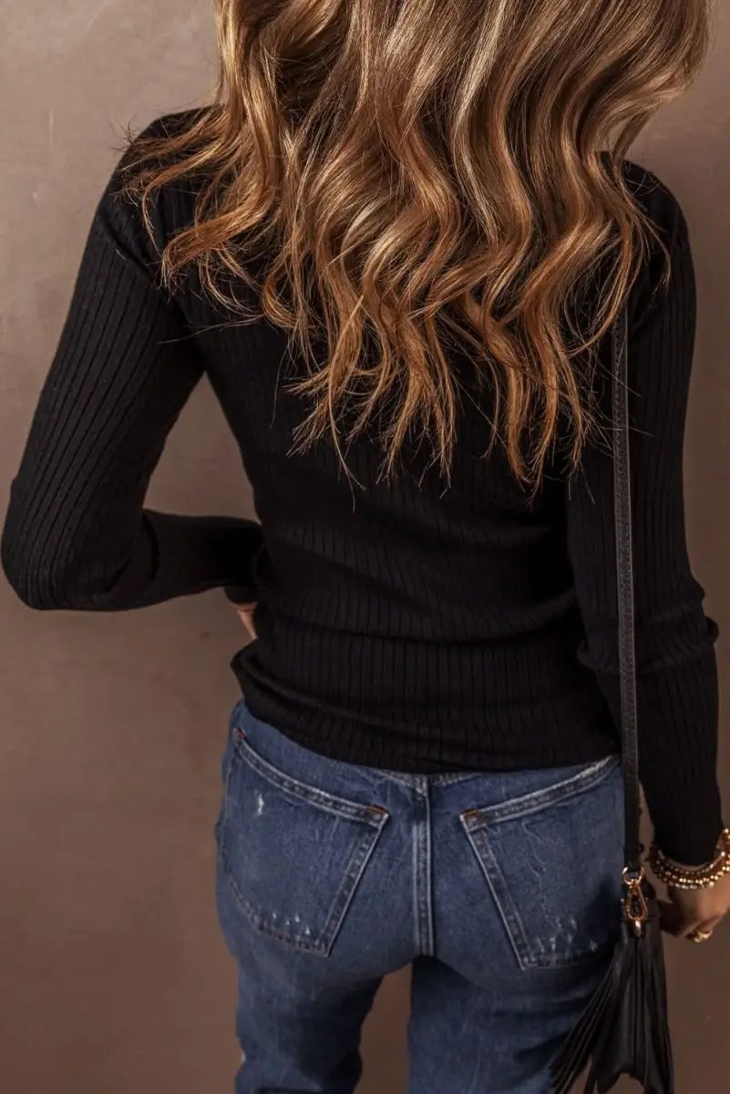 Sweaters Love Salve Black Ribbed Knit Women's Cardigan Sweater Slim Fit & Sophisticated
