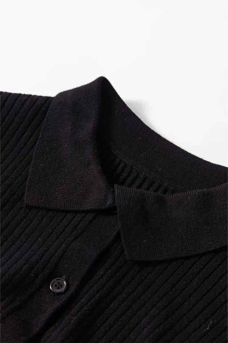 Sweaters Love Salve Black Ribbed Knit Women's Cardigan Sweater Slim Fit & Sophisticated