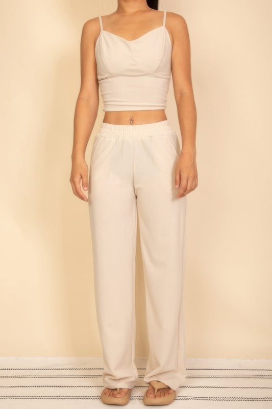 Spaghetti Strap Bralette Top & Wide Leg Pants Set