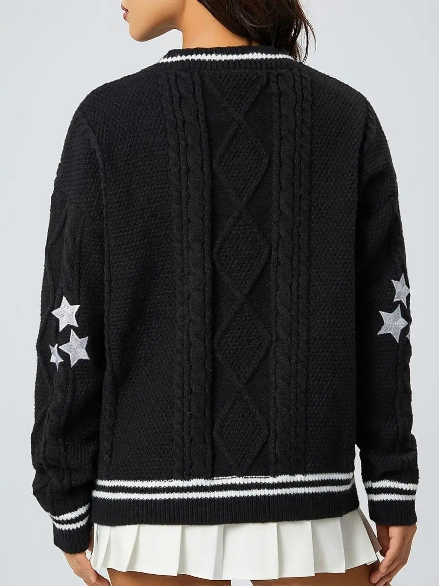 Sweaters Trendsi Star Embroidered Women's V-Neck Cardigan Long Sleeve Stylish Wear